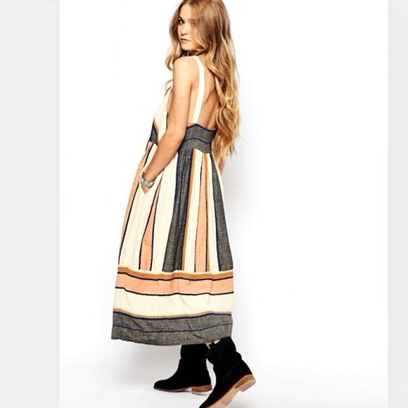 NWT *RARE* Free People Navy Striped Boho Festival Midi Dress  – XS/Small - Picture 4 of 14